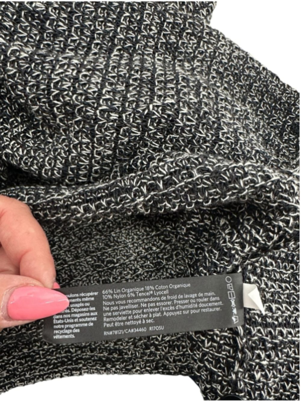 Eileen Fisher cardigan open knit linen blend Black & White layer casual sz Lg - Picture 8 of 9